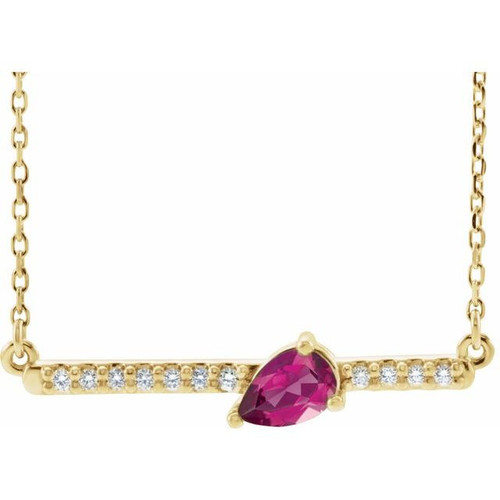 Pink Tourmaline Necklace in 14 Karat Yellow Gold Pink Tourmaline and 0.10 Carat Diamond 16 inch Necklace