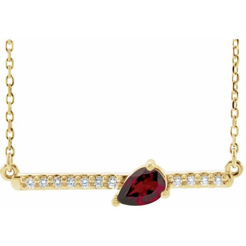 Red Garnet Necklace in 14 Karat Yellow Gold Mozambique Garnet and 0.10 Carat Diamond 18 inch Necklace