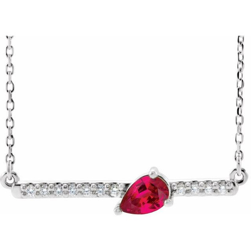 Ruby Necklace in Sterling Silver Ruby and 0.10 Carat Diamond 18 inch Necklace