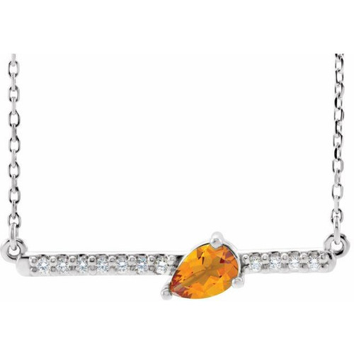 Golden Citrine Necklace in Platinum Citrine and 0.10 Carat Diamond 18 inch Necklace