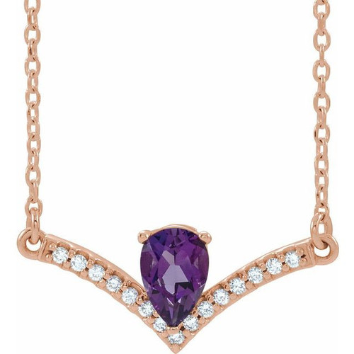 Amethyst Necklace in 14 Karat Rose Gold Amethyst and .06 Carat Diamond 16 inch Necklace