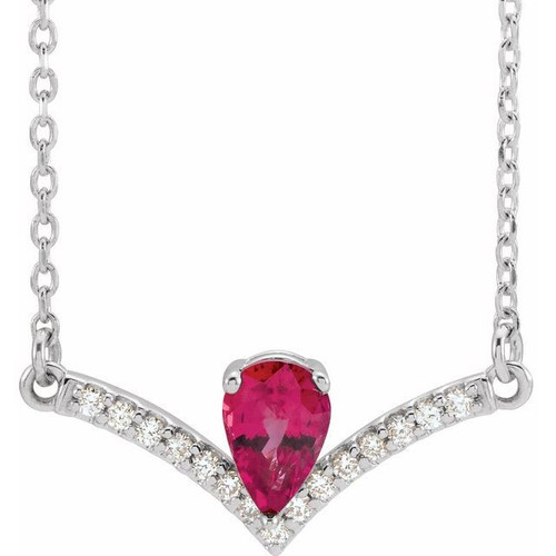 Ruby Necklace in 14 Karat White Gold Ruby and .06 Carat Diamond 16 inch Necklace