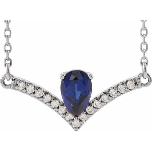 Sapphire Necklace in 14 Karat White Gold Sapphire and .06 Carat Diamond 16 inch Necklace