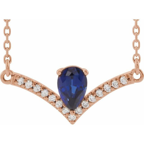 Sapphire Necklace in 14 Karat Rose Gold Sapphire and .06 Carat Diamond 16 inch Necklace