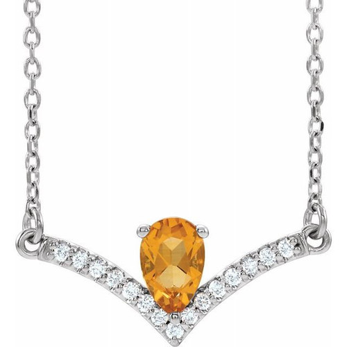 Golden Citrine Necklace in Sterling Silver Citrine and .06 Carat Diamond 16 inch Necklace