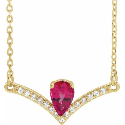 Ruby Necklace in 14 Karat Yellow Gold Ruby and .06 Carat Diamond 18 inch Necklace