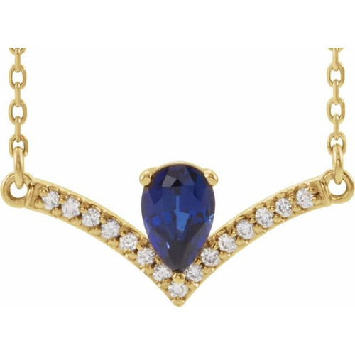 Sapphire Necklace in 14 Karat Yellow Gold Sapphire and .06 Carat Diamond 18 inch Necklace