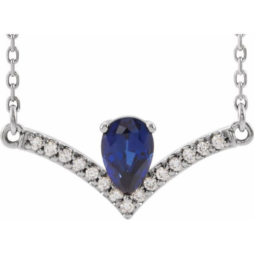 Sapphire Necklace in Sterling Silver Sapphire and .06 Carat Diamond 18 inch Necklace