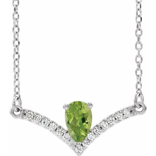 Genuine Peridot Necklace in 14 Karat White Gold Peridot and .06 Carat Diamond 18 inch Necklace