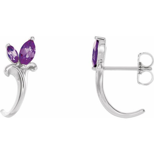 Sterling Silver Lab Created Alexandrite Floral Inspired J Hoop Earrings