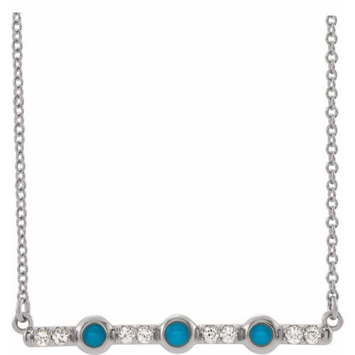 Genuine Turquoise Necklace in Platinum Turquoise and 0.12 Carat Diamond Bar 16 inch Necklace