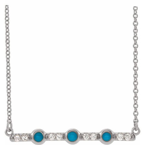Genuine Turquoise Necklace in 14 Karat White Gold Turquoise and 0.12 Carat Diamond Bar 18 inch Necklace