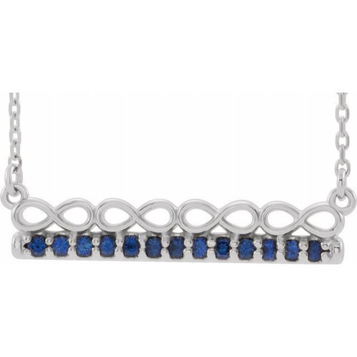 Sapphire Necklace in 14 Karat White Gold Sapphire Infinity Bar 16 inch Necklace