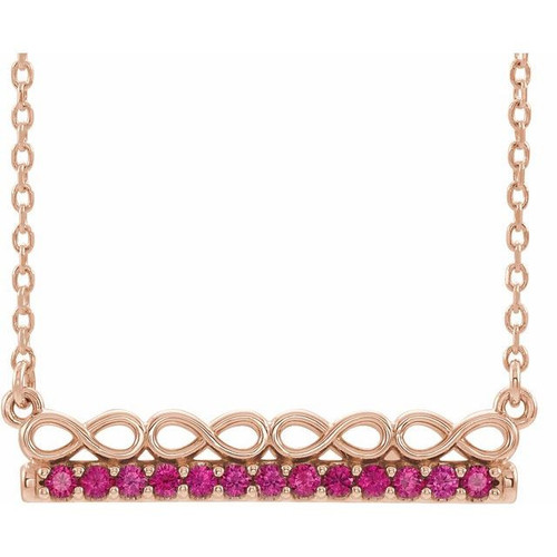 Ruby Necklace in 14 Karat Rose Gold Ruby Infinity-InspiBar 16 inch Necklace