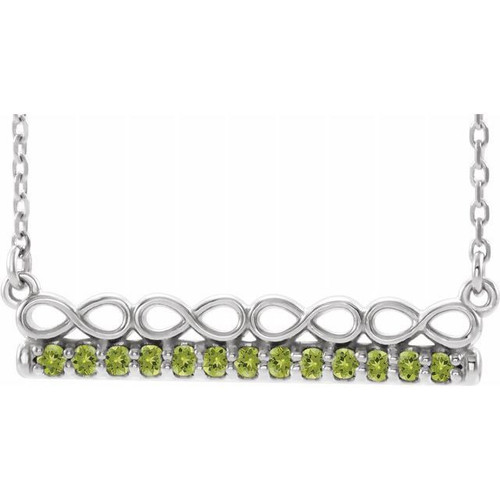 Genuine Peridot Necklace in Platinum Peridot Infinity Bar 18 inch Necklace