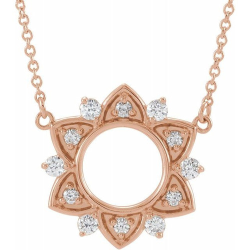 Genuine Diamond Necklace in 14 Karat Rose Gold 0.33 Carat Diamond Accented 16 inch Necklace