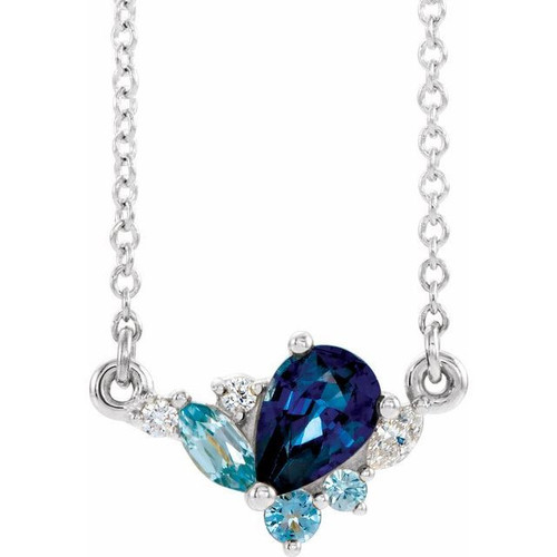 Sapphire Necklace in Platinum Multi-Gemstone and .06 Carat Diamond 18 inch Necklace