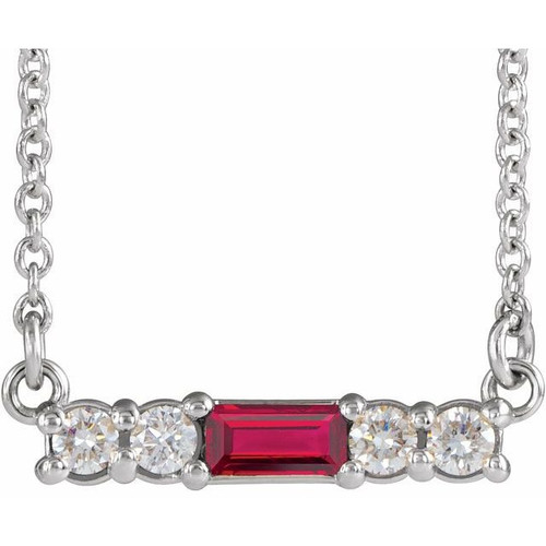 Ruby Necklace in 14 Karat White Gold Ruby and 0.20 Carat Diamond 16 inch Necklace