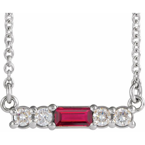 Ruby Necklace in Sterling Silver Ruby and 0.20 Carat Diamond 16 inch Necklace
