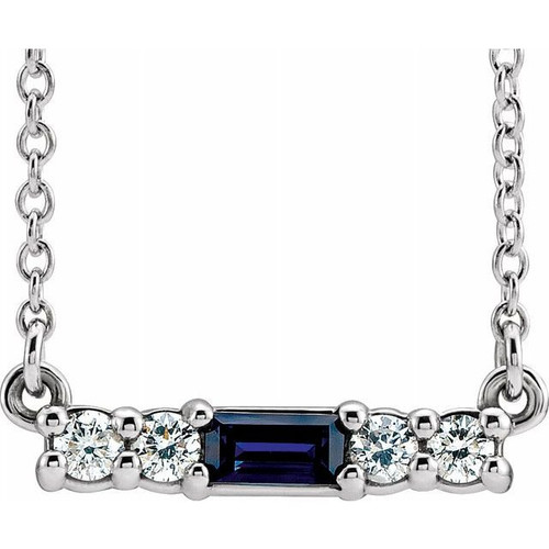 Sapphire Necklace in 14 Karat White Gold Sapphire and 0.20 Carat Diamond 16 inch Necklace