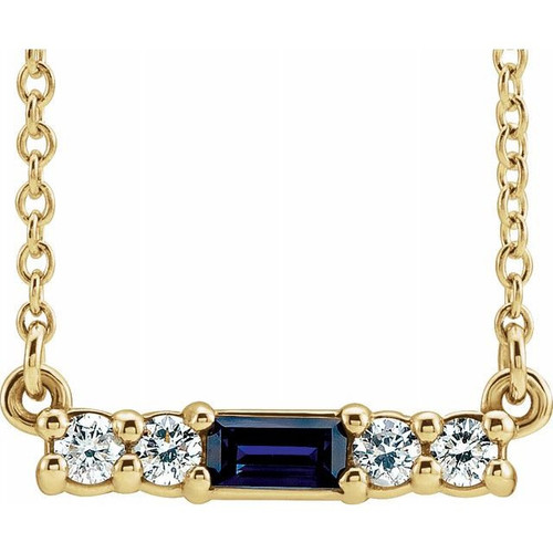 Sapphire Necklace in 14 Karat Yellow Gold Sapphire and 0.20 Carat Diamond 16 inch Necklace