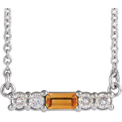 Golden Citrine Necklace in Platinum Citrine and 0.20 Carat Diamond 16 inch Necklace