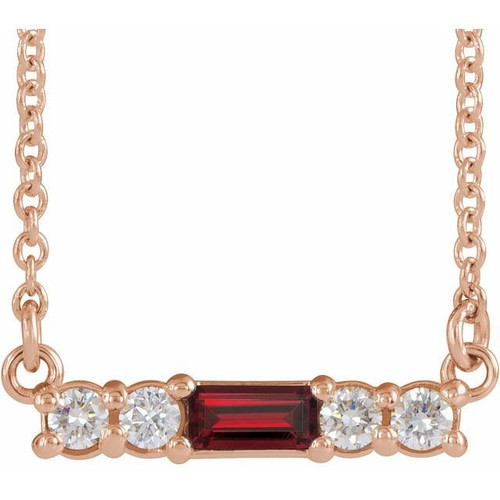 Red Garnet Necklace in 14 Karat Rose Gold Mozambique Garnet and 0.20 Carat Diamond 18 inch Necklace