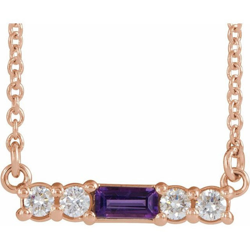 Amethyst Necklace in 14 Karat Rose Gold Amethyst and 0.20 Carat Diamond 18 inch Necklace