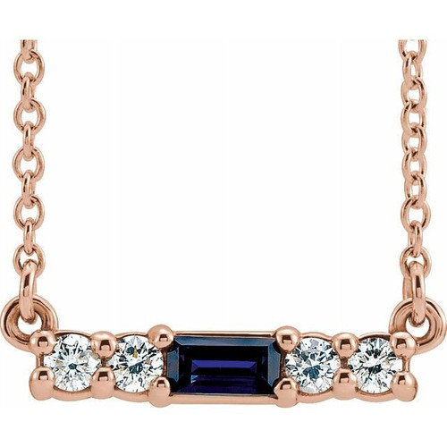 Sapphire Necklace in 14 Karat Rose Gold Sapphire and 0.20 Carat Diamond 18 inch Necklace