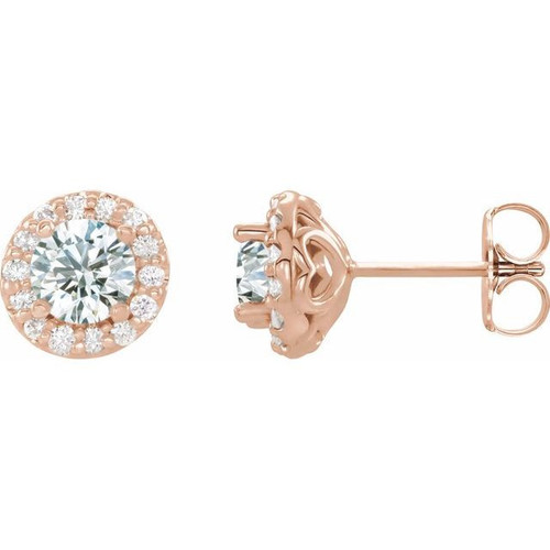 14 Karat Rose Gold Blue Sapphire and 0.25 Carat Diamond Earrings
