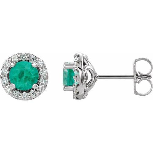 Sterling Silver Lab Created Emerald and 0.25 Diamond Earrings