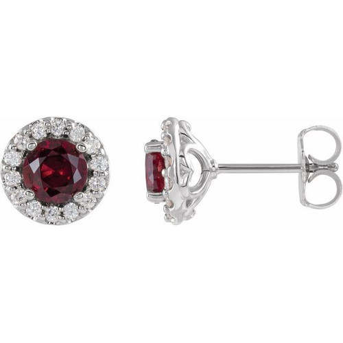 Sterling Silver Lab Created Ruby and 0.25 Diamond Earrings