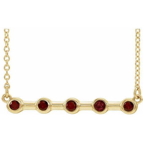 Red Garnet Necklace in 14 Karat Yellow Gold Mozambique Garnet Bezel Set Bar 16 inch Necklace