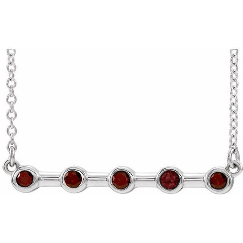 Red Garnet Necklace in Platinum Mozambique Garnet Bezel Set Bar 16 inch Necklace