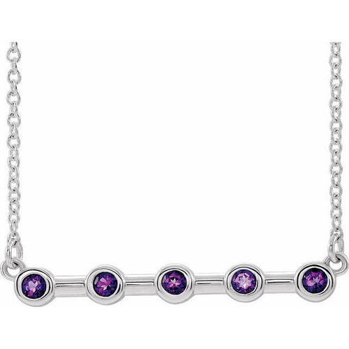 Amethyst Necklace in Platinum Amethyst Bezel Set Bar 16 inch Necklace