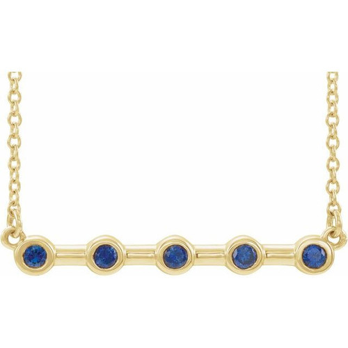 Sapphire Necklace in 14 Karat Yellow Gold Sapphire Bezel Set 16 inch Bar Necklace