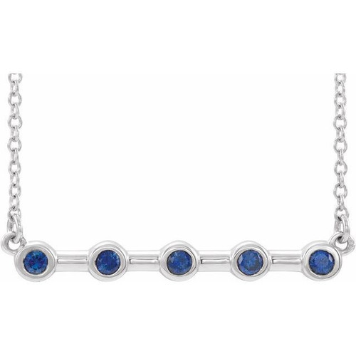 Sterling Silver Lab Grown Blue Sapphire Bar 16 inch Necklace