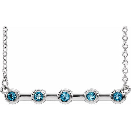 Sterling Silver Aquamarine Gem Bezel Set Bar 18 inch Necklace