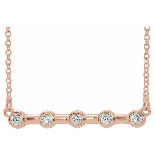 Genuine Diamond Necklace in 14 Karat Rose Gold 0.16 Carat Diamond Bezel Set Bar 18 inch Necklace