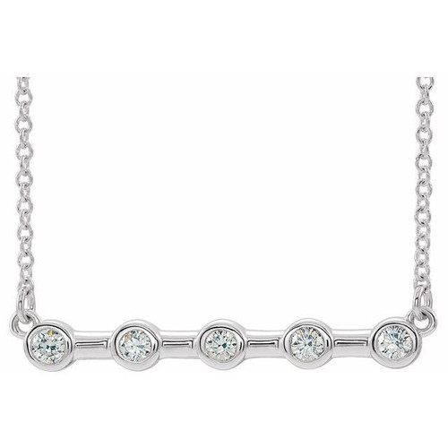 Real Diamond Necklace in Sterling Silver 0.16 Carat Diamond Bezel Set Bar 18 inch Necklace