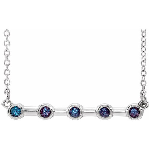 Natural Alexandrite Necklace in Sterling Silver Alexandrite Bezel Set Bar 18 inch Necklace