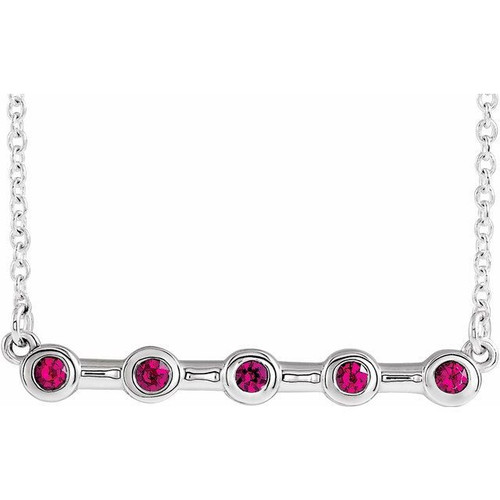 Ruby Necklace in Platinum Ruby Bezel Set Bar 18 inch Necklace