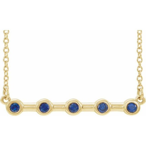 Sapphire Necklace in 14 Karat Yellow Gold Sapphire Bezel Set Bar 18 inch Necklace