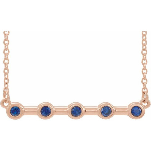 Sapphire Necklace in 14 Karat Rose Gold Sapphire Bezel Set Bar 18 inch Necklace