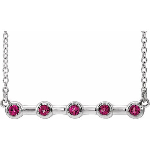 Pink Tourmaline Necklace in 14 Karat White Gold Pink Tourmaline Bezel-Set Bar 18" Necklace   