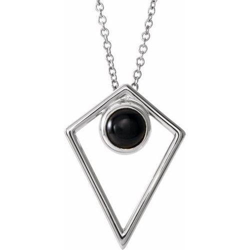  Black Onyx Necklace in 14 Karat White Gold Onyx Cabochon Pyramid 16-18" Necklace 