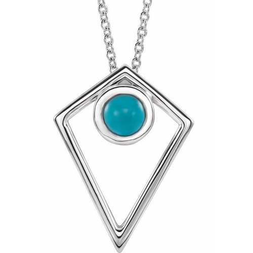 Genuine Turquoise Necklace in Platinum Turquoise Cabochon Pyramid 16 inch Necklace