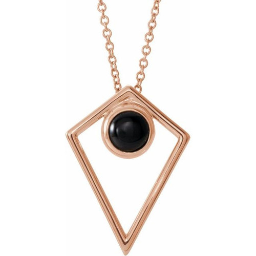 Black Onyx Necklace in 14 Karat Rose Gold Onyx Cabochon Pyramid 24 Necklace