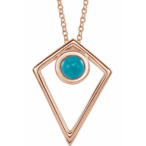 Turquoise Gem in 14 Karat Rose Gold Turquoise Cabochon Pyramid 24 inch Necklace