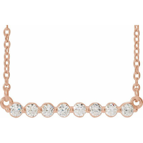 Lab Grown Diamond Necklace in 14 Karat Rose Gold 0.25 Carat Lab Grown Diamond Bar 18 inch Necklace